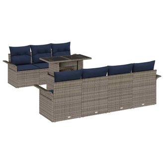 vidaXL Conjunto De Sof&aacute; De Jard&iacute;n Con Coj&iacute;n 8 Pcs Gris Rat&aacute;n Sint&eacute;tico Vidaxl