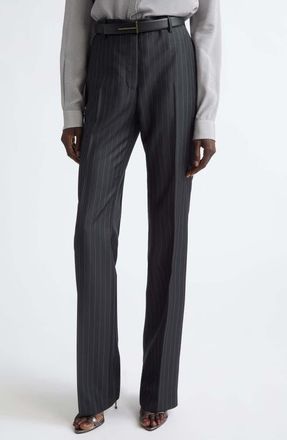Tom Ford Pinstripe Wool Grain de Poudre Trousers in Black at Nordstrom, Size 42