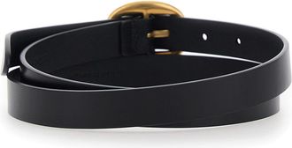 Saint Laurent Womens Belt With Oval Buckle - Black Leather
