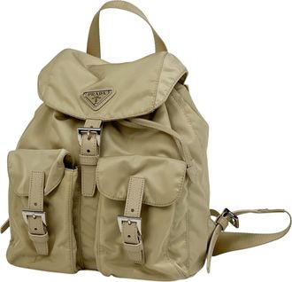 Prada Beige Nylon Leather Backpack (Pre-Owned)