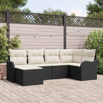 vidaXL Vidaxl - Conjunto De Sof&aacute; De Jard&iacute;n Con Coj&iacute;n 6 Pcs Negro Polirat&aacute;n