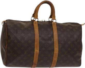 Louis Vuitton Tweedehands Canvas Louis Vuitton tassen - Dames - Vintage Weekendtas - Bruin - ONE Size - Leer - Vintage