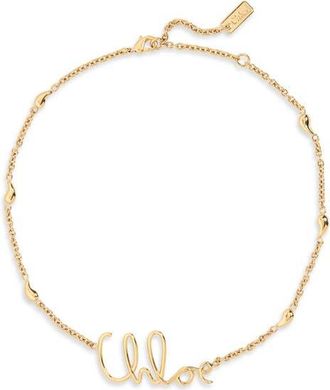 Chlo&eacute; Script Logo Necklace in Vintage Gold at Nordstrom