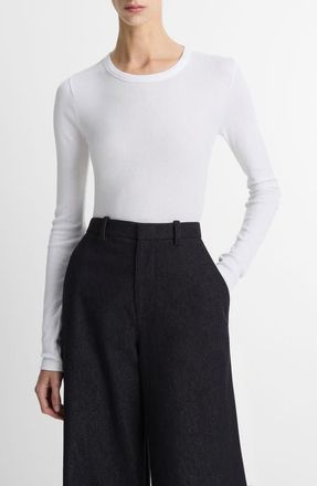 Vince Essential Long Sleeve Pima Cotton & Modal T-Shirt in Optic White at Nordstrom, Size Large