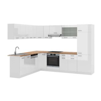 Vicco Cocina Esquinera R-line, Blanco Alto Brillo/blanco, 227 X 287 Cm, Et Roble
