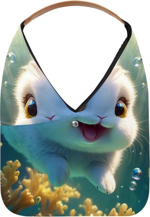 Generic Lovely Rabbit Swims Underwater Reusable Lightweight Grocery Bags - Foldable Into Compact Pouch, Washable & Sturdy, Multipurpose for Shopping and Trave