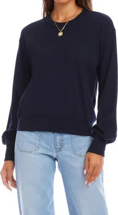 Karen Kane Long Sleeve Ribbed Top In Navy