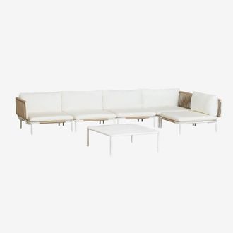 Sklum Conjunto De Jard&iacute;n Con Sof&aacute; Modular Rinconera De 5 Piezas Y Mesa De Centro En Acero Roubly Sklum