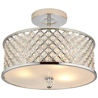 Endon Lighting Hudson - 3 Light Semi Flush Ceiling Light Metal with Crystal Beads & Glass Diffuser, E27