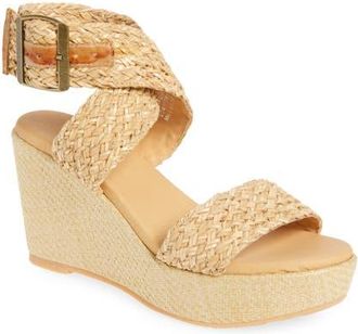 Chocolat Blu Isabel Ankle Strap Platform Wedge Sandal in Natural Raffia at Nordstrom, Size 6.5