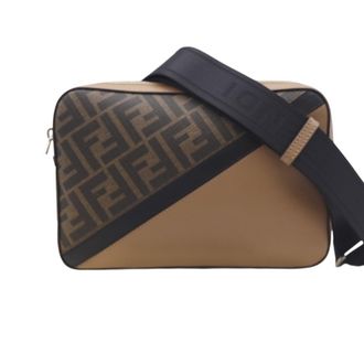 Fendi Beige Brown Coated Canvas Shoulder Bag (Pre-Owned)