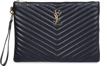 Saint Laurent quilted monogram clutch bag - women - Calf Leather/Cotton - One Size - Black