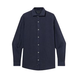 Brooks Brothers Slim Fit Linnen Overhemd met gespreide kraag - Heren - Casual Overhemden - Blauw - 2XL - Linnen - Overhemden