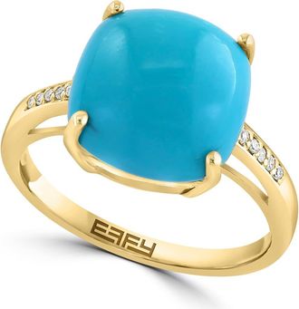 Effy 14K Yellow Gold Diamond Turquoise Ring - 0.04 ctw. in Blue at Nordstrom Rack, Size 7