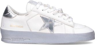 Golden Goose White Stardan Distressed Silver Accent Sneakers