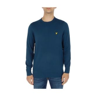 Lyle & Scott Round-neck Knitwear, male, Blue, Size: S Lyle & Scott Men Knitwear