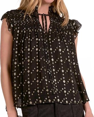 Elan Sleeveless Tie Neck Top In Black And Gold