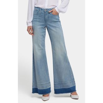 NYDJ Mia Frayed Shadow Hem Wide Leg Palazzo Jeans in Light Paradise at Nordstrom, Size 2