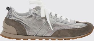 Brunello Cucinelli Sneakers bicolore in pelle laminata e scamosciata con monile