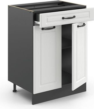 Vicco Mobiletto base per cucina R-Line, Bianco casa di campagna, 60 cm con cassetto, senza piano di lavoro Vicco