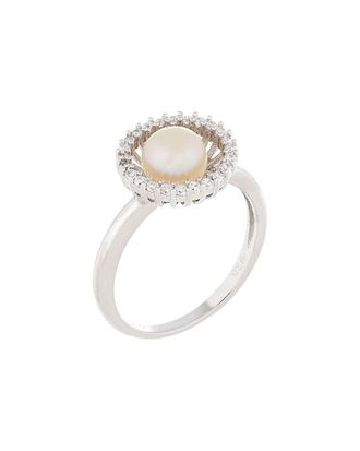 Splendid Pearls Silver 6-7Mm Freshwater Pearl & Cz Ring