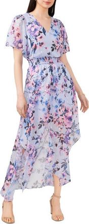 Chaus Floral Smocked Waist Fil Coup&eacute; Chiffon Maxi Dress in Blue/purple/pink at Nordstrom, Size Large