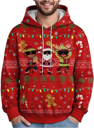 Generic Hoodie Mens Jumper Christmas Sweater Mens Pullover Reindeer Snowman 3D Print Funny Funky Christmas Sweater Casual Xmas Winter Hoodie Sweatshirt with P