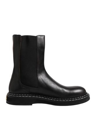 Dolce & Gabbana Black Leather Mid Calf Boots Flats Mens Shoes