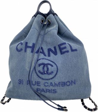Chanel Blue Navy Denim Backpack (Pre-Owned)