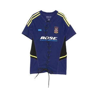 Martine Rose T-Shirts, male, Blue, Size: XL Lace Up Football Top