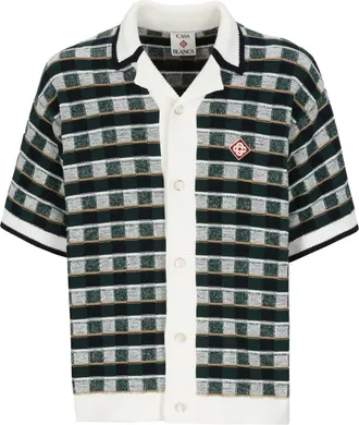 Casablanca Truien & Vesten, Heren, Groen, XL, Katoen, Check-knit Short-sleeve Shirt