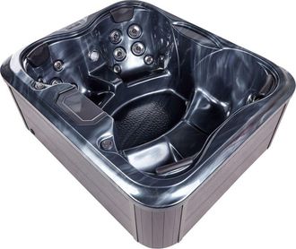 Beliani Ba&ntilde;era De Hidromasaje Led De Acr&iacute;lico Gris Grafito 180 X 215 Cm Aluminio 4 Plazas 19 Jets Aire Libre Arcelia