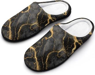 Generic Black And Gold Marble Womens Slippers Winter Warm House Shoes Indoor Outdoor Hotel Slipper
