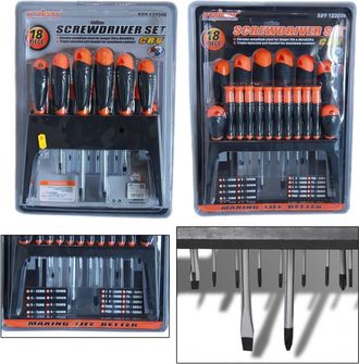 Trade Shop Trade Shop Traesio - Kit Set 18 Cacciaviti Cacciavite Con Supporto A Parete Fissi Croce Crv Sdy120006