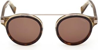 Ermenegildo Zegna 48mm Small Geometric Sunglasses in Transparent Sand /Havana at Nordstrom