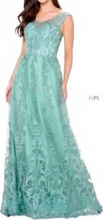 Cameron Blake A-Line Gown In Sage