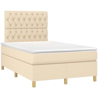vidaXL Cama Box Spring Con Colch&oacute;n Y Luces Led Tela Crema 120x190 Cm Vidaxl
