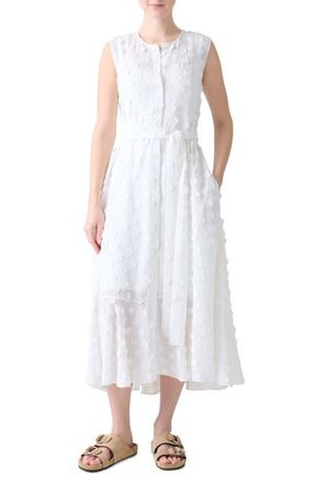 Akris Boho Clip Dot Techno Georgette Midi Shirtdress in Cream at Nordstrom, Size 16