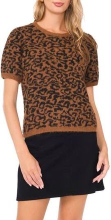 Vince Camuto Leopard Short Sleeve Jacquard Sweater in Toasted Coconut at Nordstrom Rack, Size X-Small
