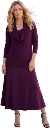 Roaman's Plus Size Lightweight Cowl Neck Sweater With Lace Trim in Dark Berry at Nordstrom, Size Medium
