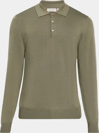 Canali Men & apos;s Merino Wool Knit Long-Sleeve Polo Shirt