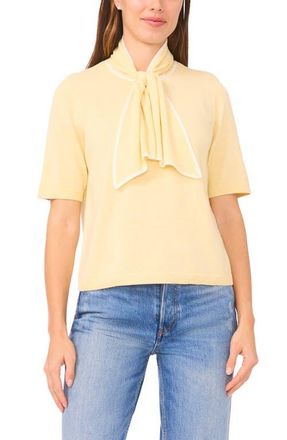 CeCe by Cynthia Steffe Tipped Tie Neck Sweater in Soft Yellow at Nordstrom, Size X-Large