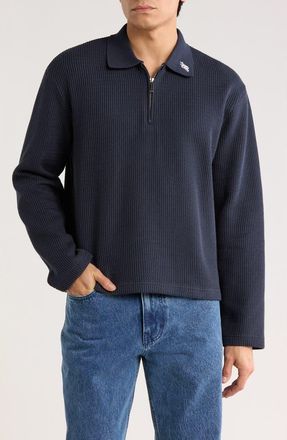 Honor The Gift Wavy Knit Long Sleeve Zip Polo in Navy at Nordstrom, Size Xx-Large