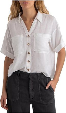 Kut from the Kloth Brianna - Boxy Button Front Shirt with Short Sleeve Pocket Womens Clothing White : MD, Cotton/Rayon/Synthetic