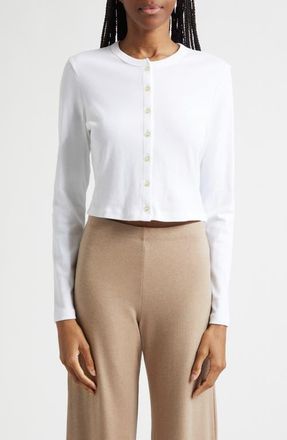 Leset Nando Button-Up Crewneck Cardigan in White at Nordstrom, Size X-Large
