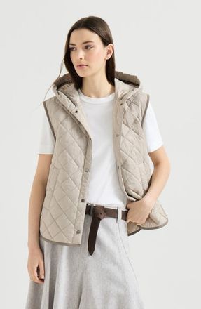 Brunello Cucinelli Lightweight matte nylon quilted vest with Thermore padding and hood in Light Grey at Nordstrom, Size 46