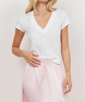 La Made Suri Organic Deep V Tee In White