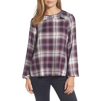 Bobeau Plaid Ruffle Top in Purple Plaid at Nordstrom Rack, Size X-Small