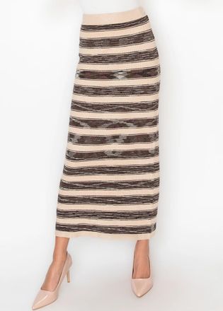 YAL New York Striped Knit Column Skirt in Beige