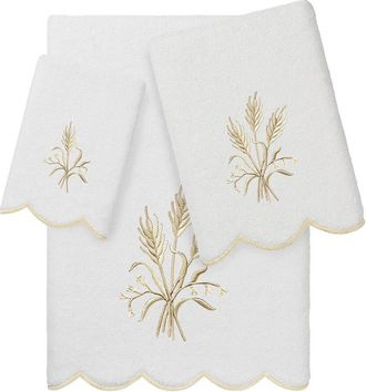 Linum Home Textiles 100% Turkish Cotton Whitney Scallop 3Pc Embellished Towel Set